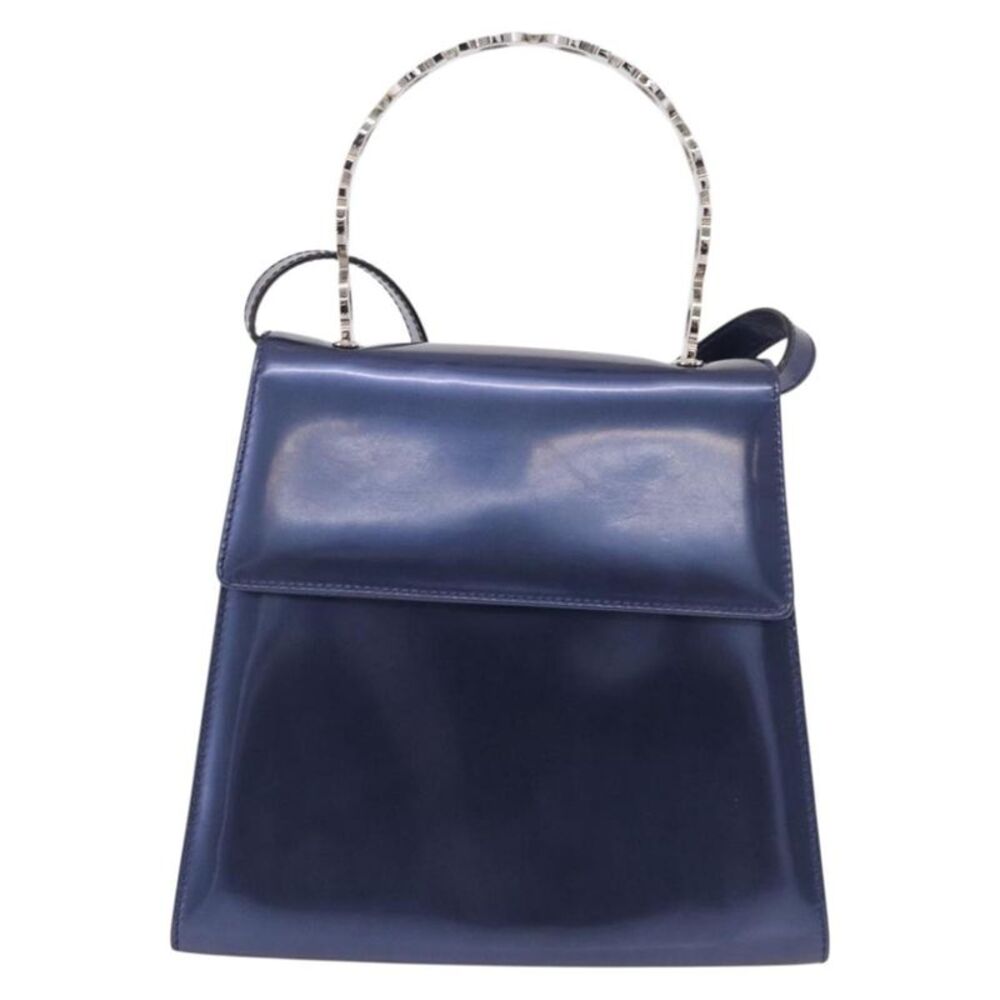 Salvatore Ferragamo Gancini Envelope Top Handle Leather Navy Patent_Leather